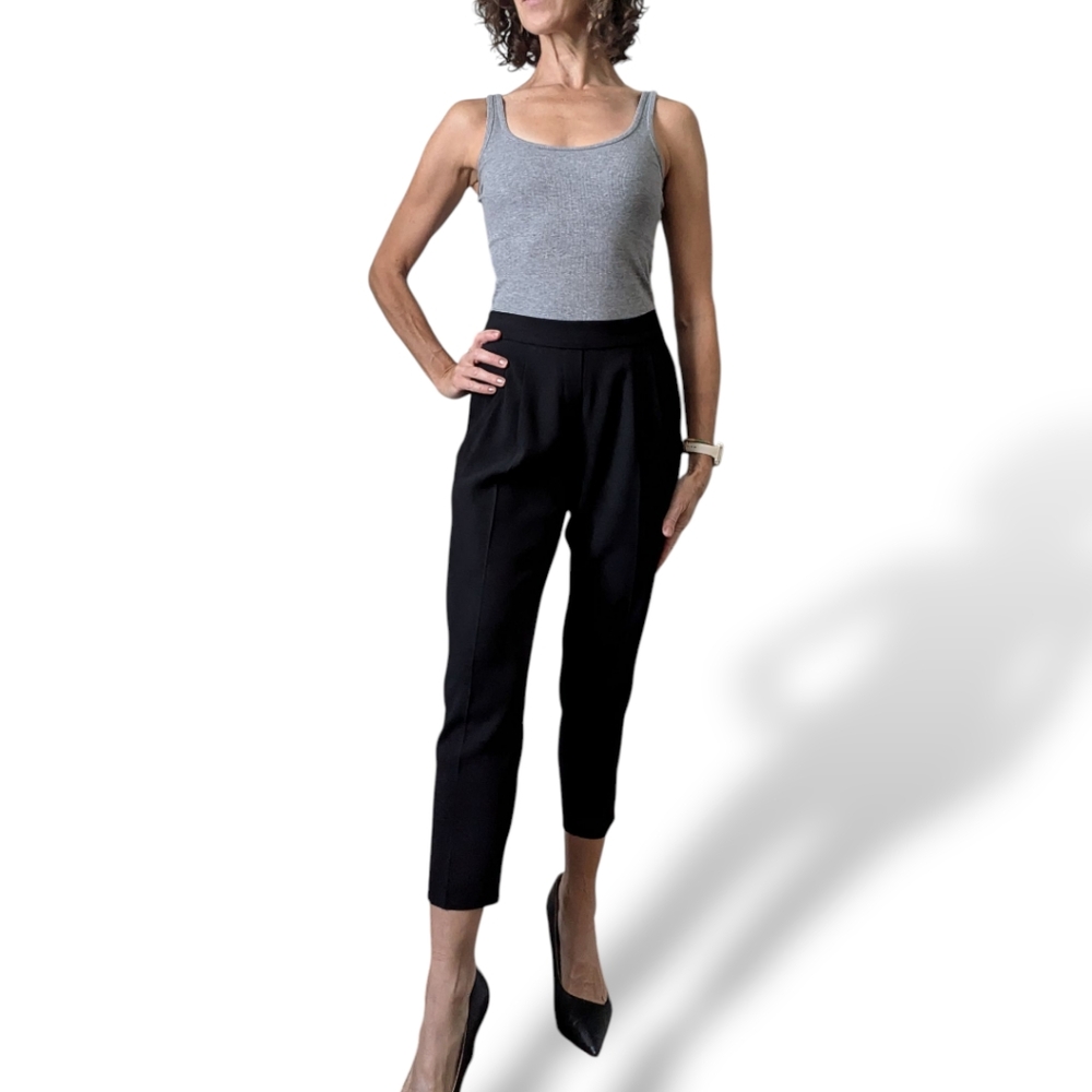 Aritzia Babaton Black Crepe Ankle Cropped Dressy Pull On Stretch Waist Pants 4 - Picture 15 of 16